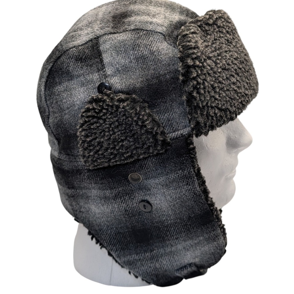 Swiss Tech Trapper Hat Performance Gear Black Gray Ear Flaps Plaid One‎ Size